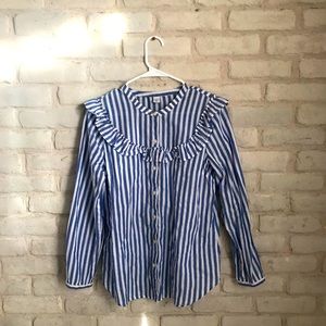 Old Navy Blue White Stripe Ruffle Long Sleeve M
